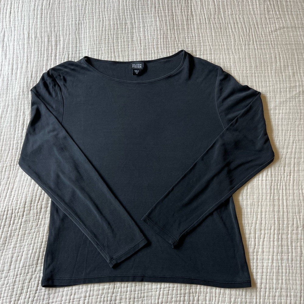 Eileen Fisher Black Crewneck Long Sleeve Top